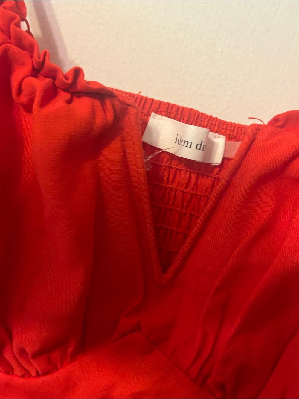 Women's Red V-Neck Romper with Smocked Back & Pockets, Size Small - Picture 7 of 9